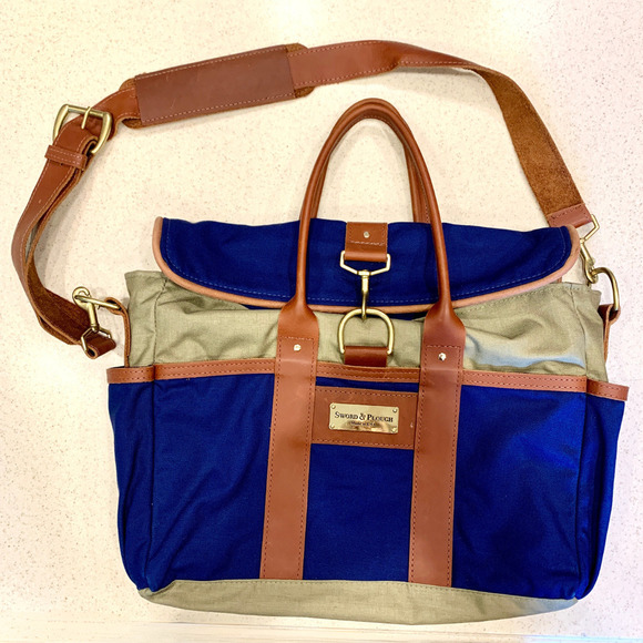 Sword & Plough Other - SWORD & PLOUGH Laptop Messenger Bag Blue Taupe Brown Leather Veteran USA Patriot